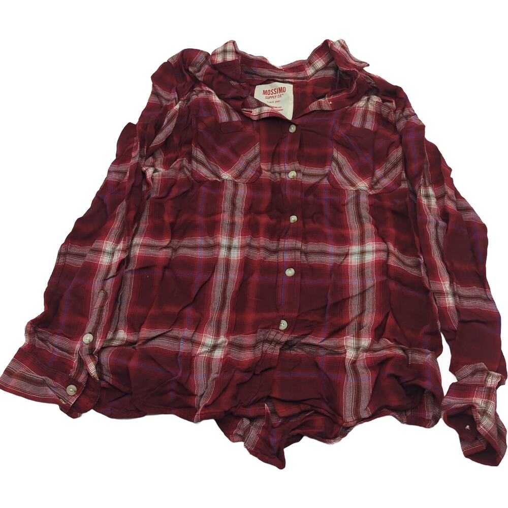 Mossimo Supply Co. M Boyfriend Fit Red White Plaid Button Front Shirt